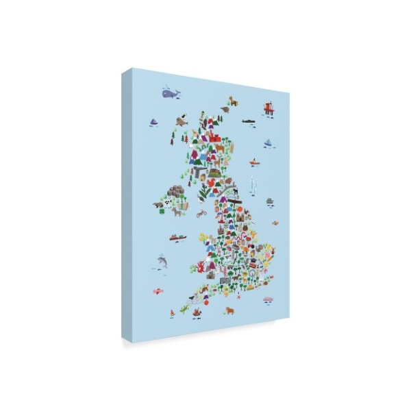 Michael Tompsett 'Animal Map Of Great Britain & Ni For Children And Kids Blue' Canvas Art,35x47